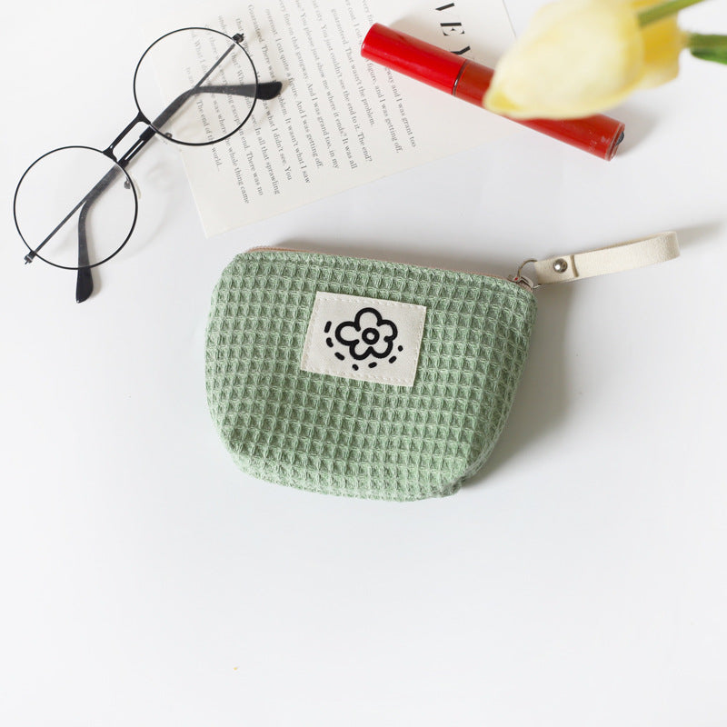 Cute Simple Waffle Storage Small Portable Wrist Cosmetic Bags