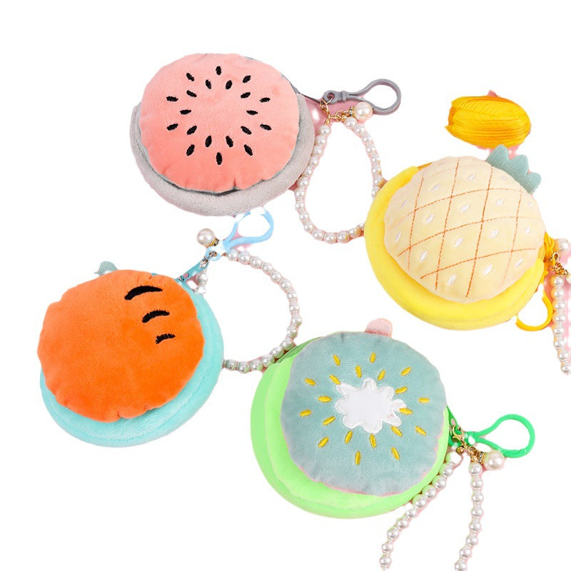 Cute Plush Bead Necklace Fruit Headset Coin Purses