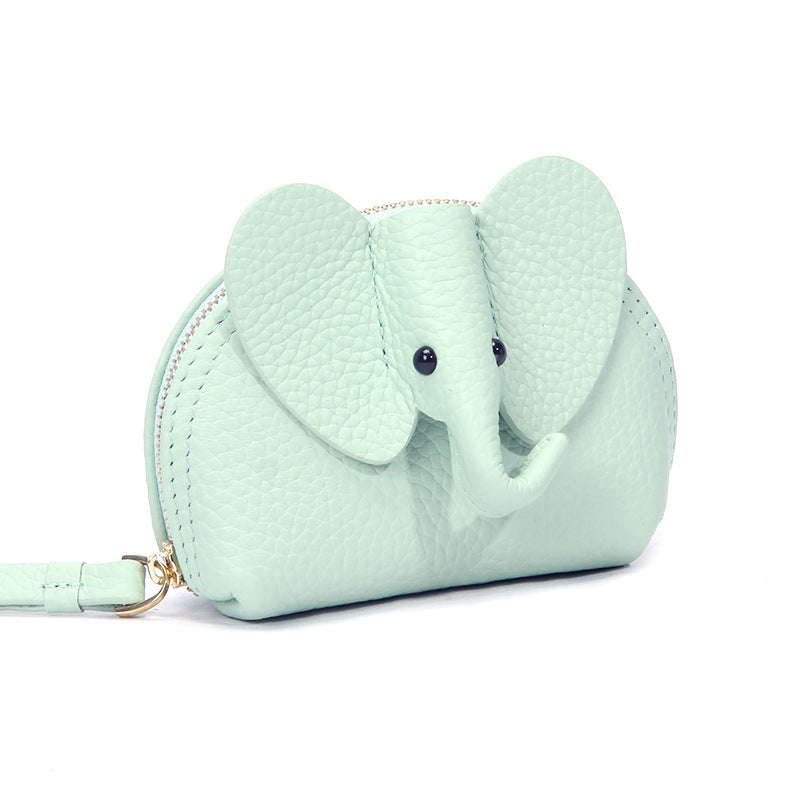 Women's Cute Elephant Zipper Pocket Indie Pop Style Compact Genuine Coin Purses