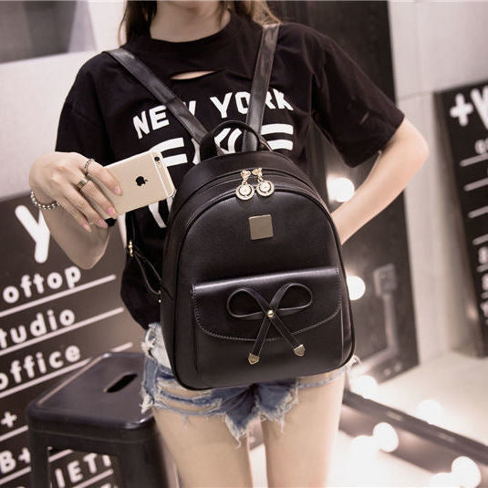 Women's Leather Tactile Feel Korean Fashion Large Backpacks