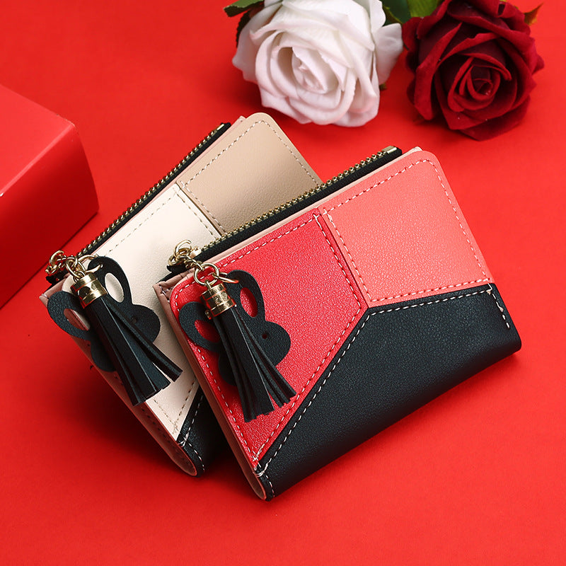 Women's Short Zip Female Korean Style Stitching Contrast Ladies Wallets