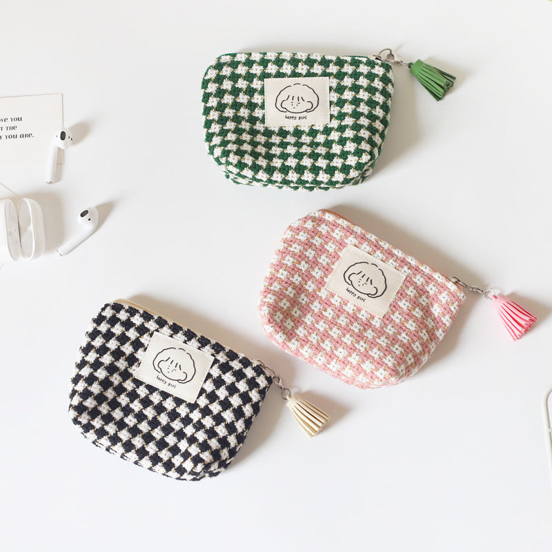 Women's Winter Plaid Small Portable Korean Cute Storage Coin Purses