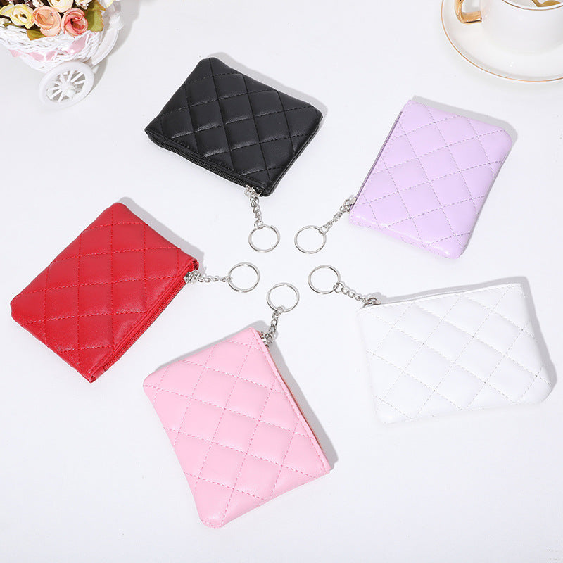 Women's Rhombus Embroidery Short Mini Small Zip Purses