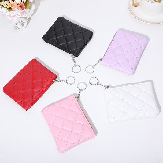 Women's Rhombus Embroidery Short Mini Small Zip Purses