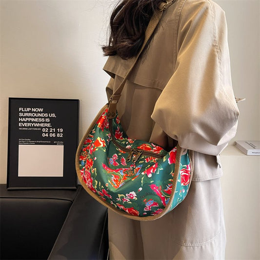 Women's Northeast Big Flower Canvas Design Dumpling Handbags