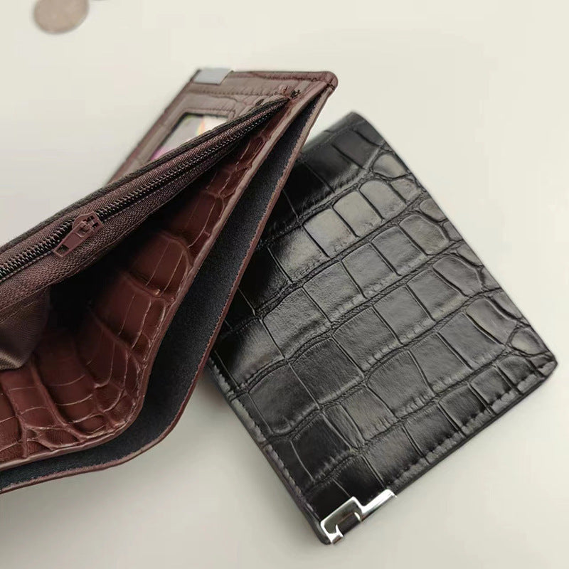 Men's Crocodile Pattern Zipper Change Fashion Horizontal Men's Wallets