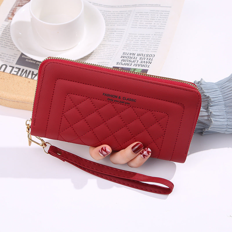 Women's Style Rhombus Long Soft Surface Zip Ladies Wallets