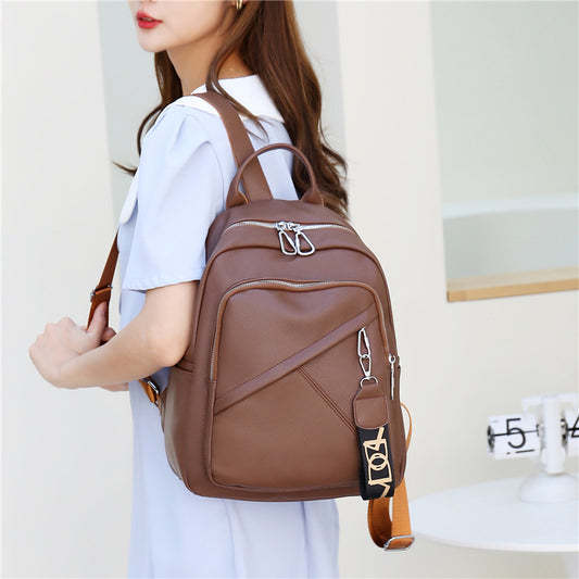 Women's Fashion Simple Soft Leather Large Capacity Backpacks