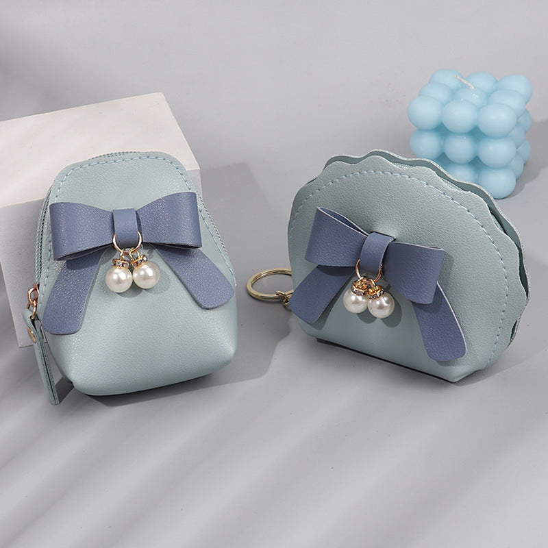 Pearl Bow Leather Mini Storage Charm Purses