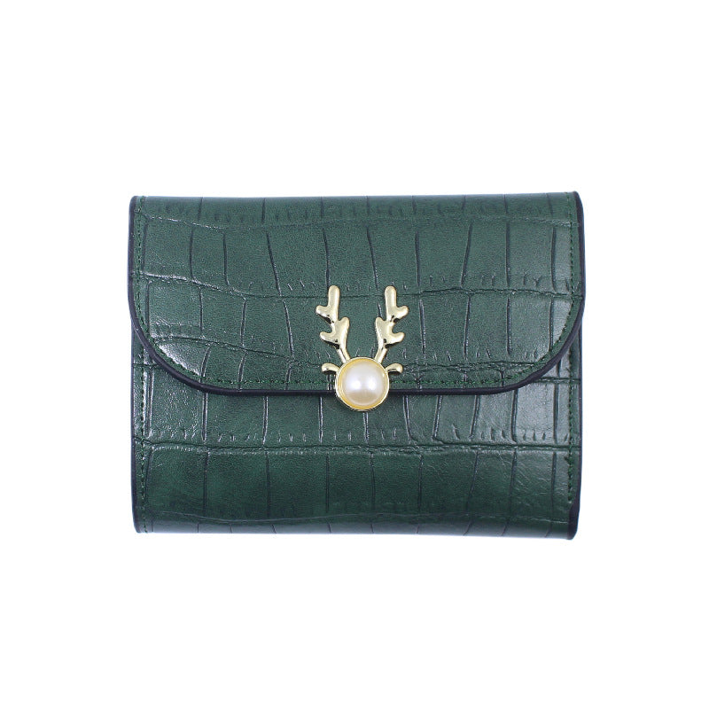 Women's Short Deer Head Fashion Folding Crocodile Ladies Wallets