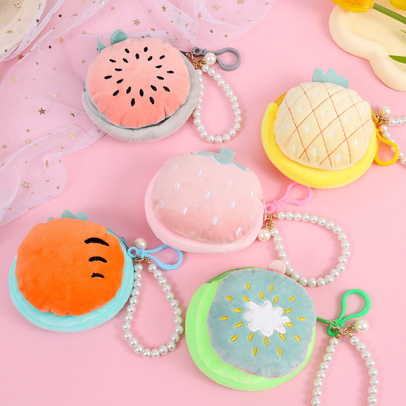 Cute Plush Bead Necklace Fruit Headset Coin Purses