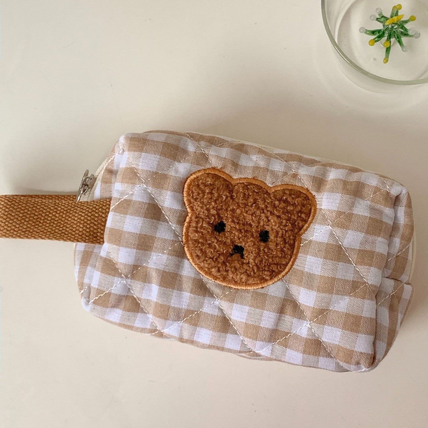 Grands sacs à cosmétiques portables pour femmes, Patch ours bouclé, rangement de niche mignon