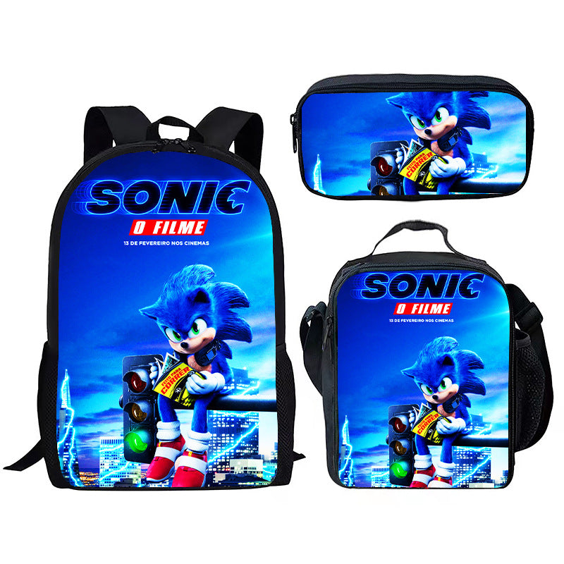 Children's Printing Sonic Three-piece Anime Pencil Cartoon Elementary School Students' Schoolbags