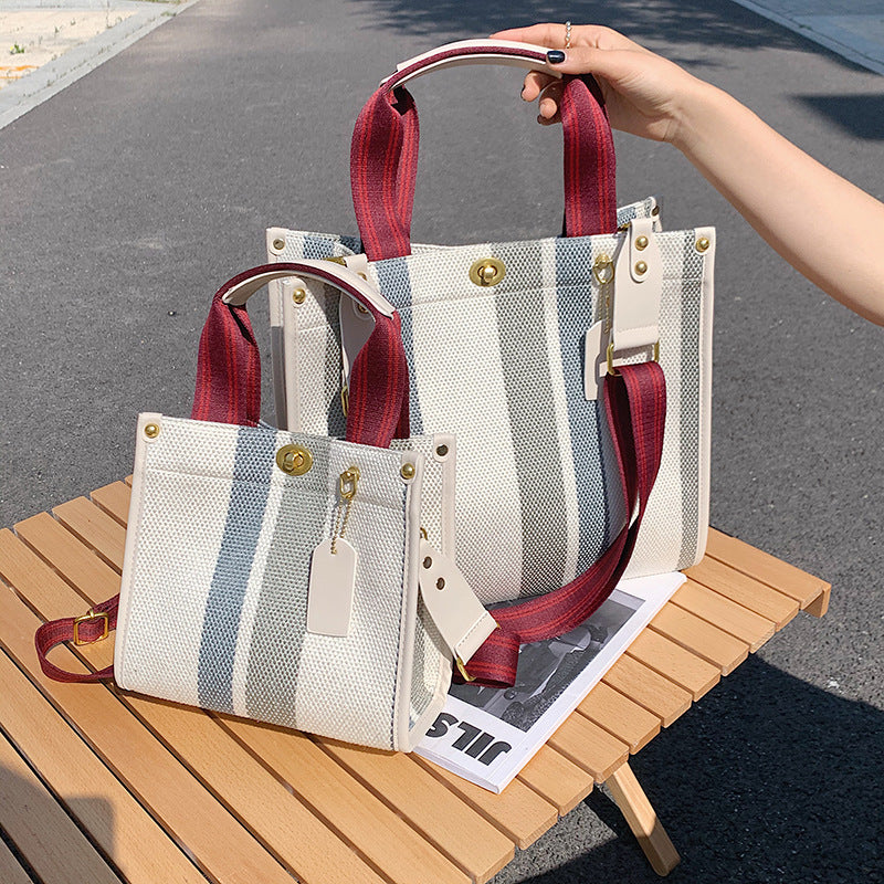 Women's Tote Fashionable Canvas Striped Broadband Handbags