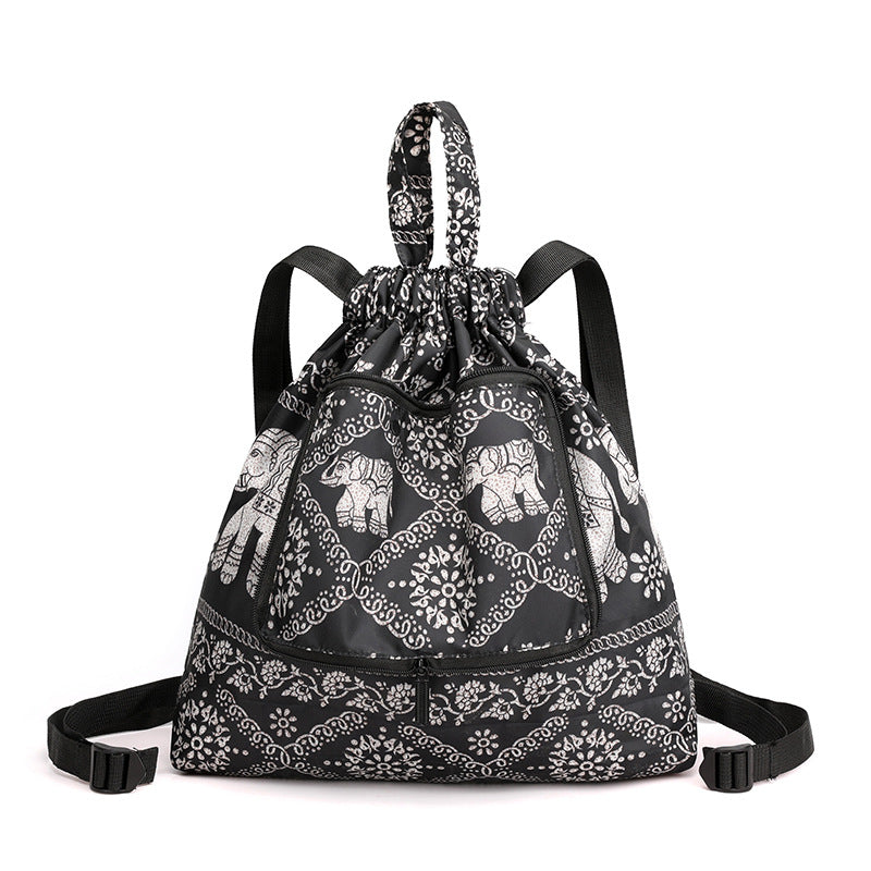 Women's Drawstring Printed Nylon Fabric Foldable Flower Backpacks