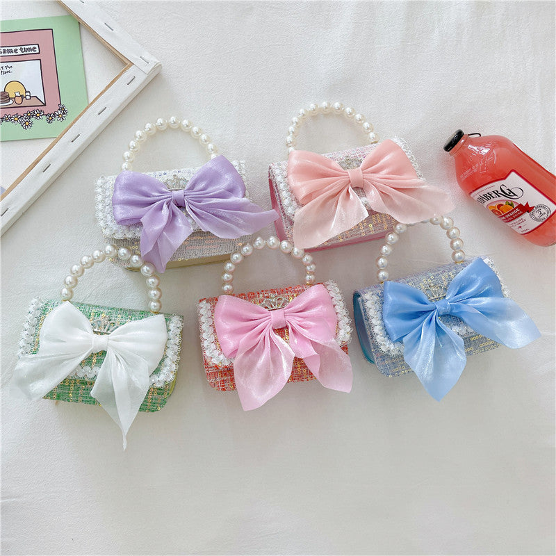 Bow Cartoon Cute Chain Pearl Tote Sacs à bandoulière pour enfants