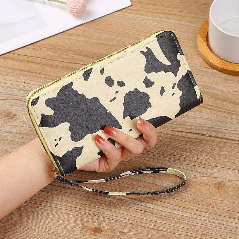 Women's Style Contrast Color Cows Pattern Long Ladies Wallets