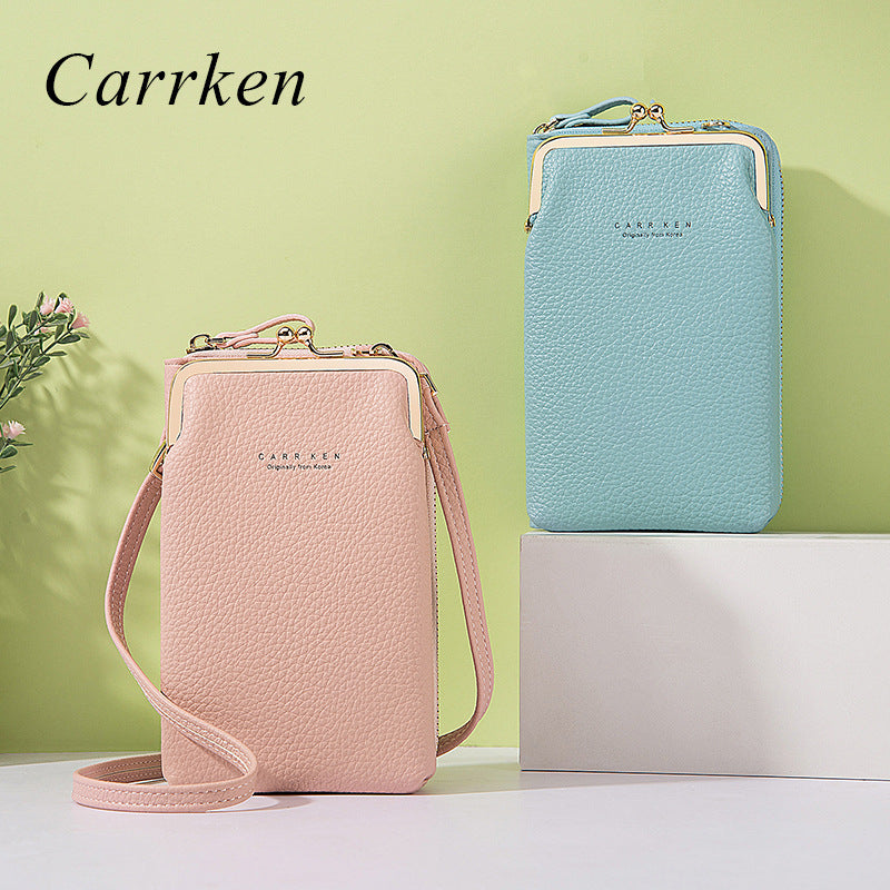 Korean Fashion Litchi Pattern Solid Color Phone Bags