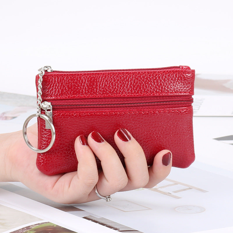 Authentic Leather Tactile Feel Female Small Mini Short Zip Coin Purses