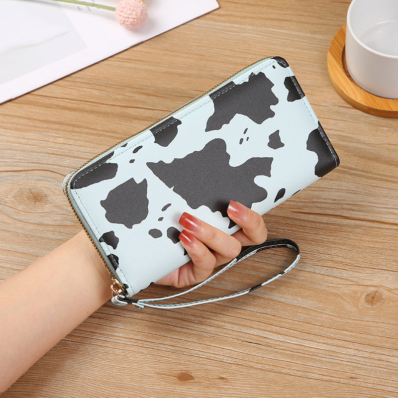 Women's Style Contrast Color Cows Pattern Long Ladies Wallets