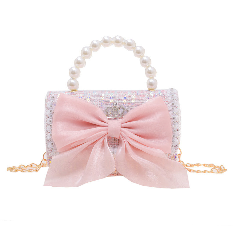 Bow Cartoon Cute Chain Pearl Tote Sacs à bandoulière pour enfants