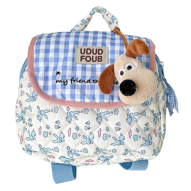 Children's Korean Quilted Cute Puppy Plaid Boys Children's Backpacks