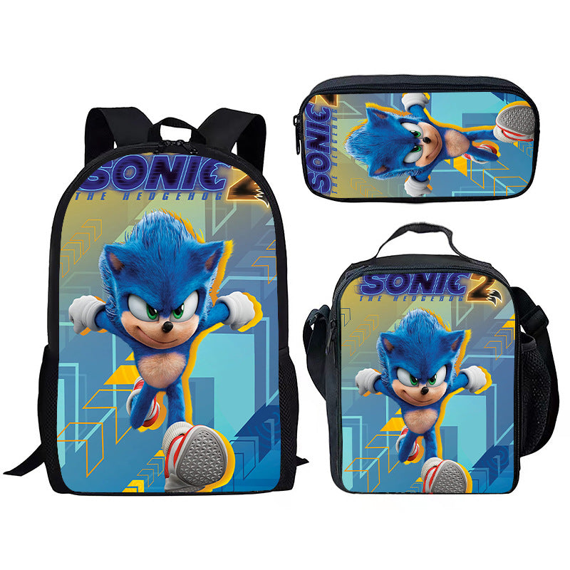 Children's Printing Sonic Three-piece Anime Pencil Cartoon Elementary School Students' Schoolbags