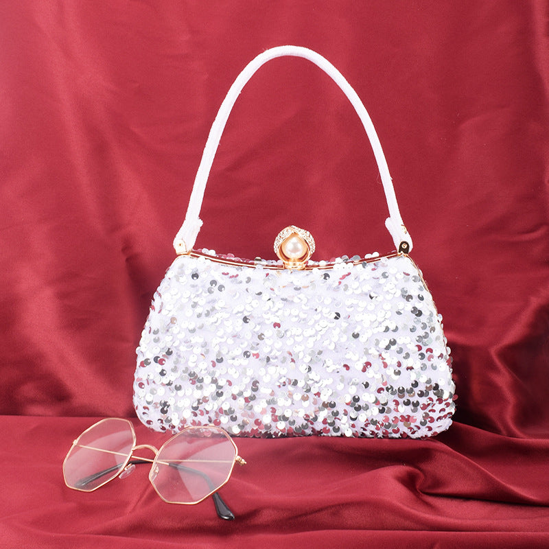 Robe de dîner à paillettes pour femmes, sacs solides portables en diamant