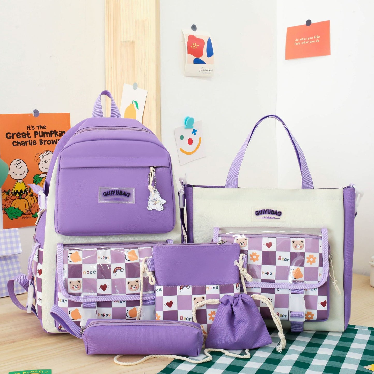 Korean Plaid Primary Large Capacity Fresh Backpacks