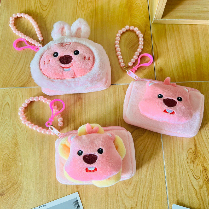 Bunny Beaver Plush Compact Mini Small Coin Purses