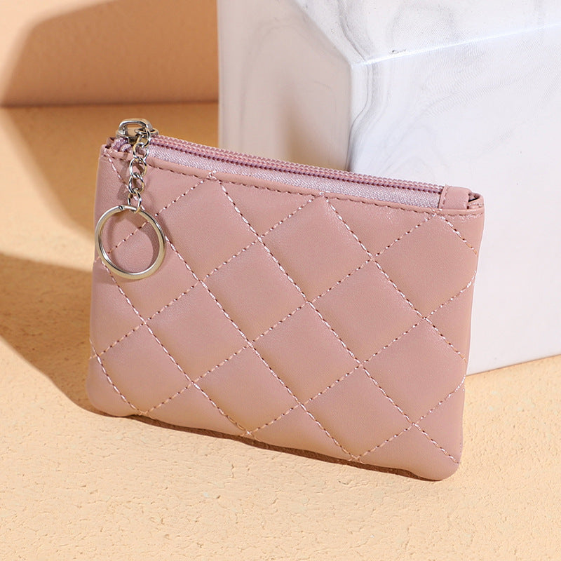 Women's Short Mini Diamond Embroidery Thread Zipper Coin Purses