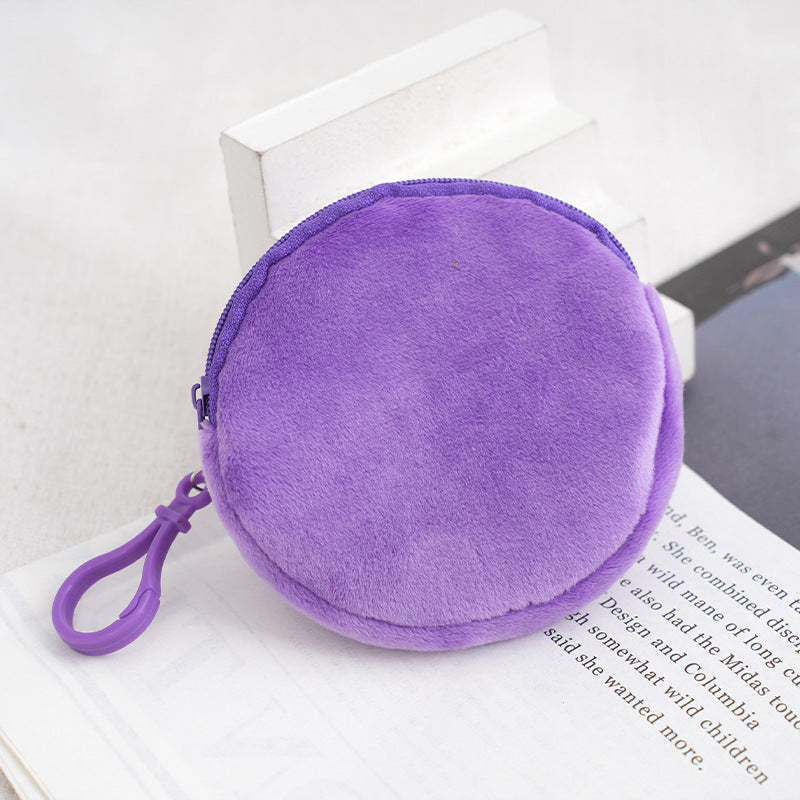 Porte-monnaie rond en peluche couleur bonbon pour femmes, joli certificat