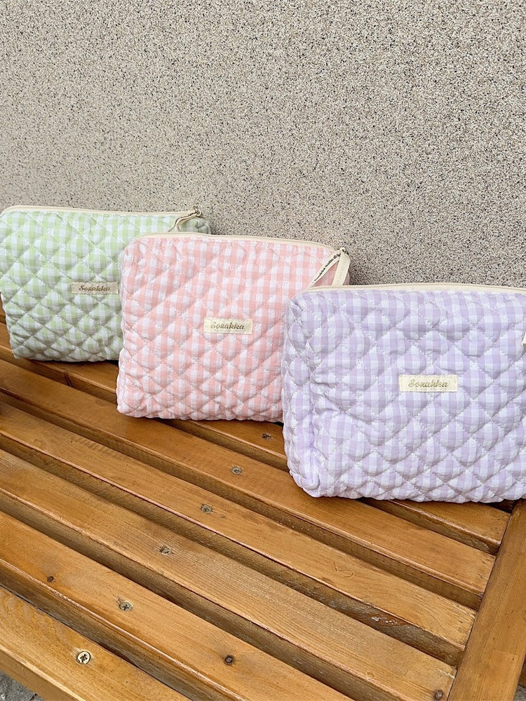 Women's Fresh Plaid Soft Portable Cosmetics Storage Cosmetic Bags