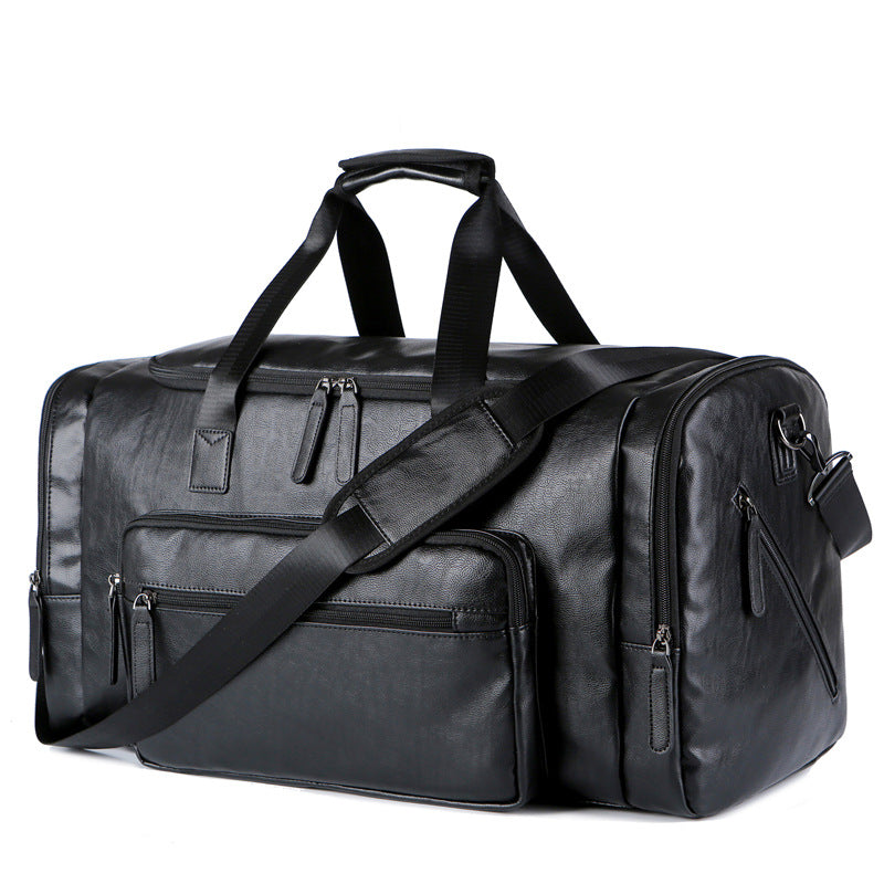 Men's Large Capacity Leather Lychee Pattern Retro Travel Bags