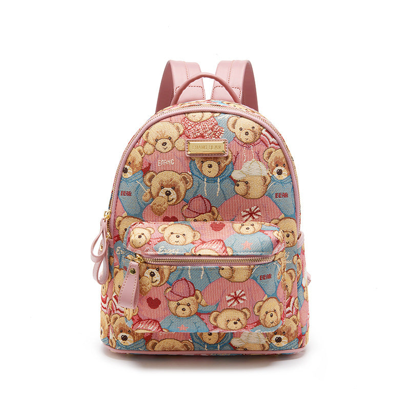 Women's Bear Attachment Figured Cloth Mini Small Backpacks