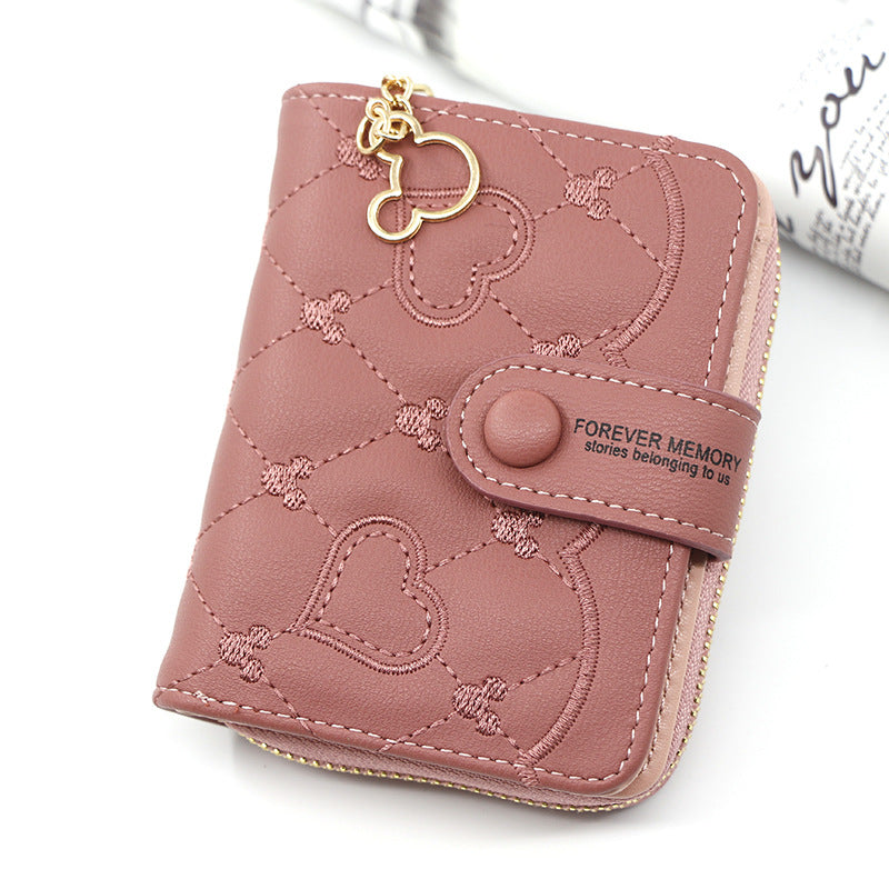 Women's Personalized Short Zipper Hasp Clutch Embroidered Purses