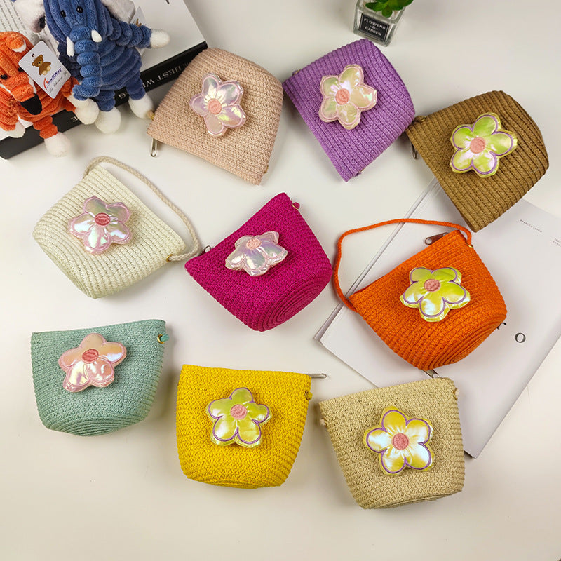 Children's Mini Straw Flower Woven Small Little Coin Purses