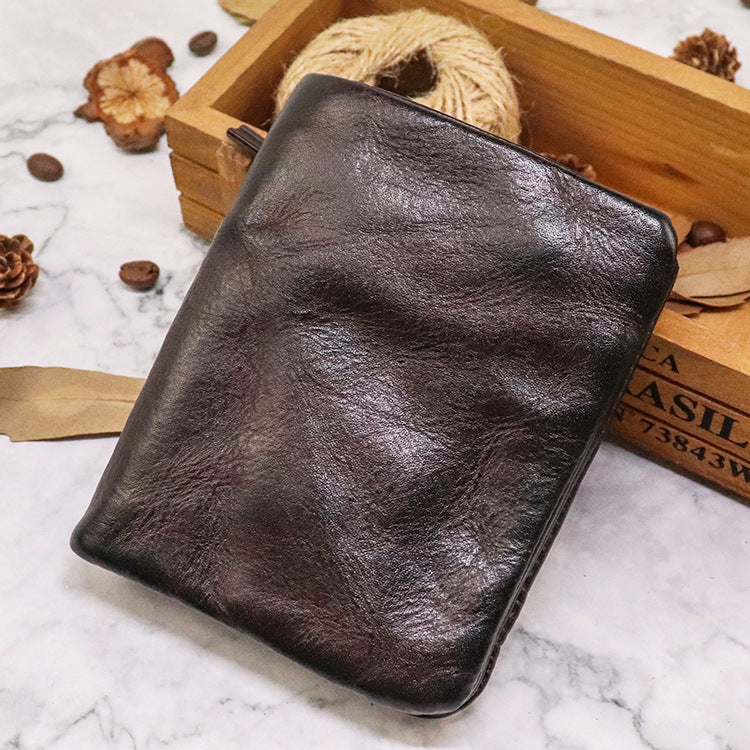 Men's Color Distressed Pleated Large Bill Retro Multiple Men's Wallets