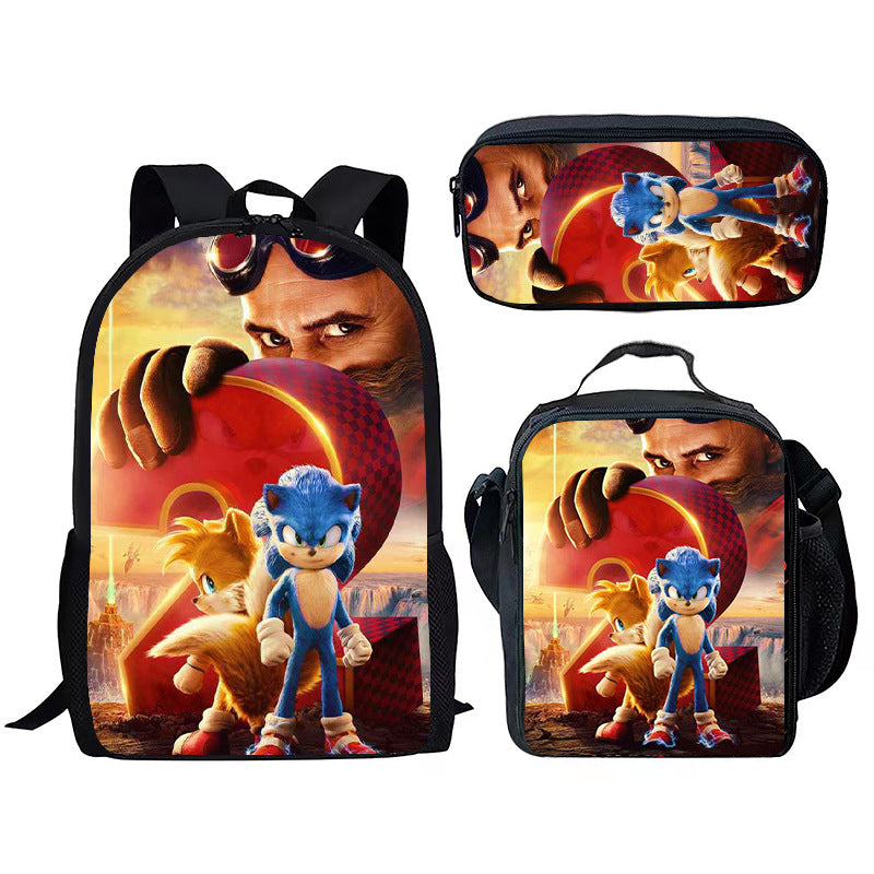 Children's Printing Sonic Three-piece Anime Pencil Cartoon Elementary School Students' Schoolbags