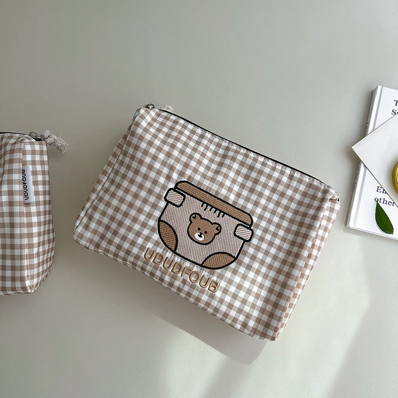 Pochette momie à carreaux ours pour enfants, joli rangement, porte-monnaie pour enfants