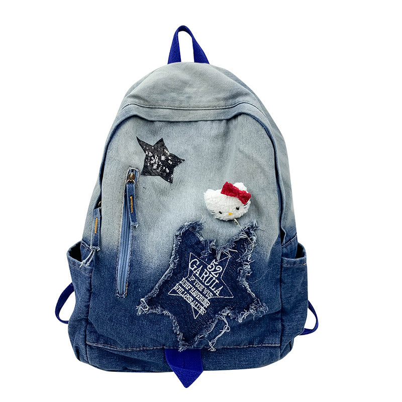 Denim Gradient Color Double Back Cartoon Backpacks