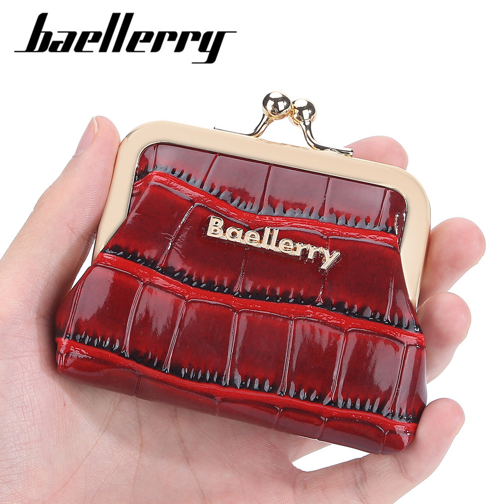 Female Glossy Crocodile Pattern Metal Clip Coin Purses