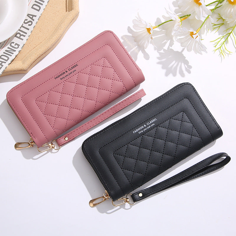 Women's Style Rhombus Long Soft Surface Zip Ladies Wallets