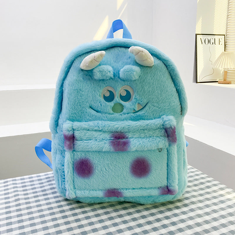 Cartoon Three-dimensional Strawberry Bear Cute Blue Wool Monster Large Children's Backpacks