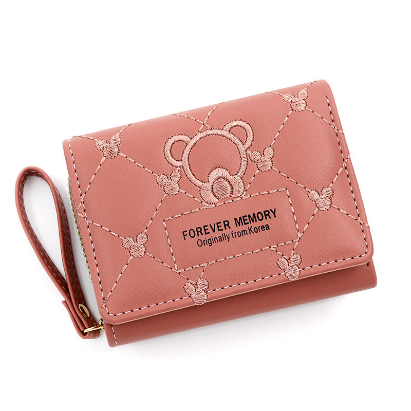 Women's Fashion Simple Embroidered Short Multi Slots Ladies Wallets