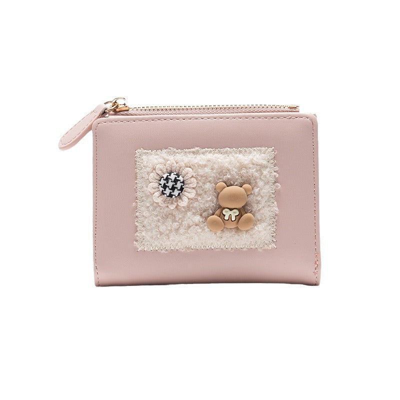 Women's Korean Style Short Cute Bear Zipper Ladies Wallets