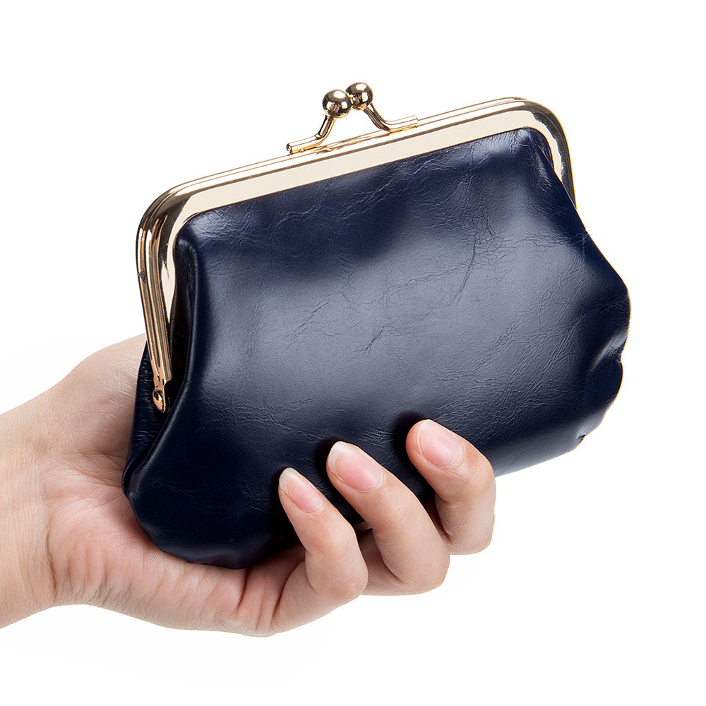 Women's Retro Leather Short Frame Clip Mini Coin Purses