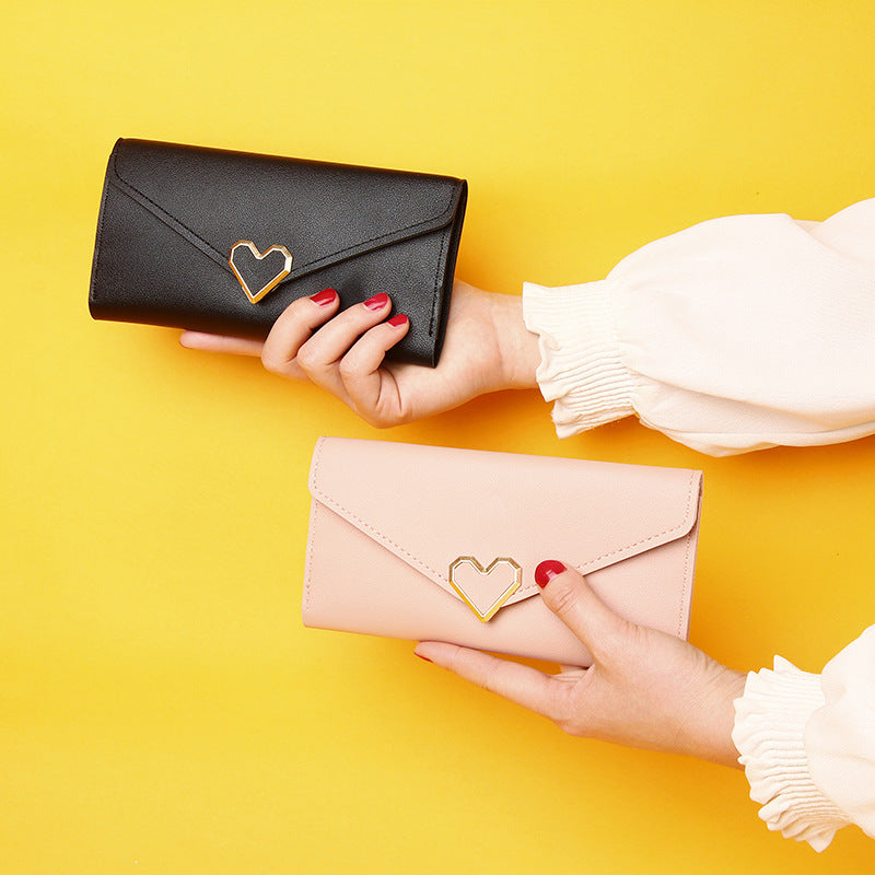 Women's Long Heart-shaped Three-fold Female Clutch Card Holder