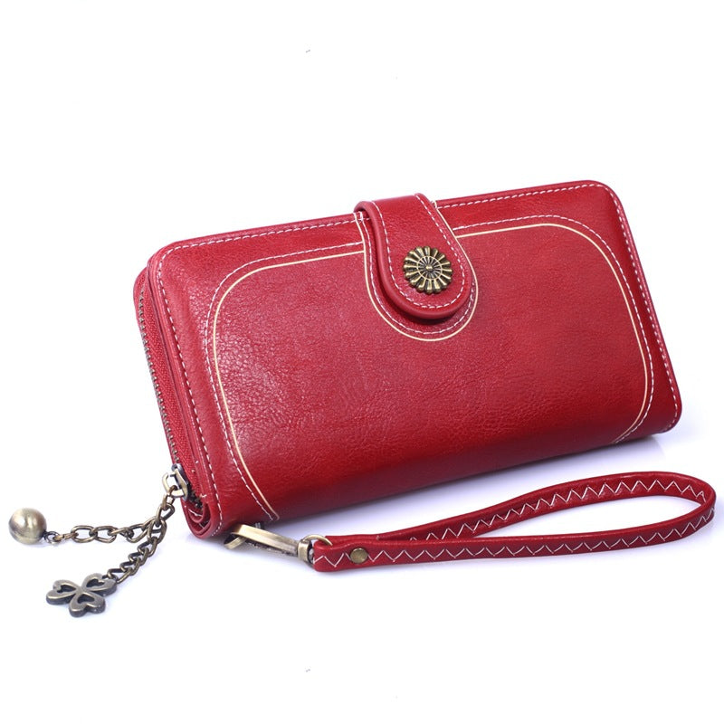 Women's Oily Leather Mobile Zipper Long Ladies Wallets