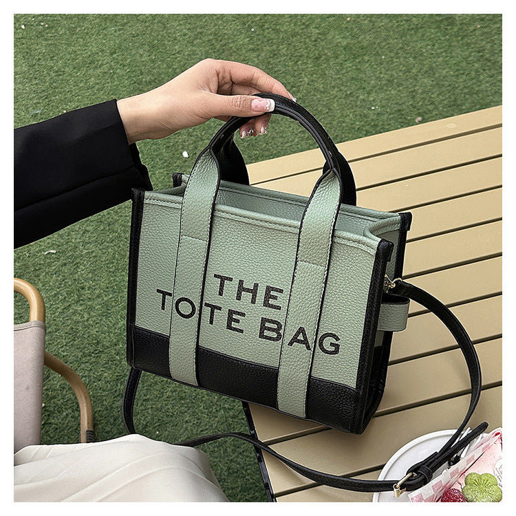 Women's Fashion Stitching Contrast Color Tote Portable Handbags